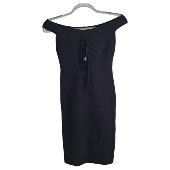 Express Super Body Contour Black Ribbed Mini Dress Drop Shoulder M - Picture 1 of 9